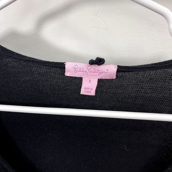 Lilly Pulitzer Size Small 100% Merino Wool Black Dress Cream Stripes - Picture 2 of 7